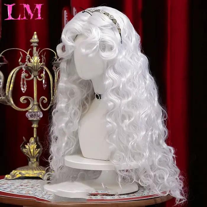 LM LM ﻿ Perruques de Cosplay synthétiques ondulées longues ombrées blanches, perruques synthétiques 