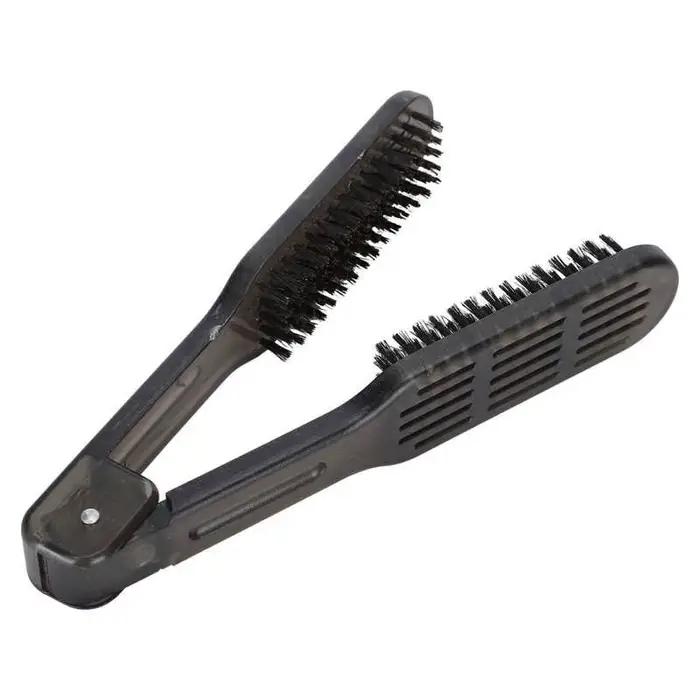 Brosse à lisser les cheveux, brosse plate Double face, antistatique, démêlante, pince, peigne