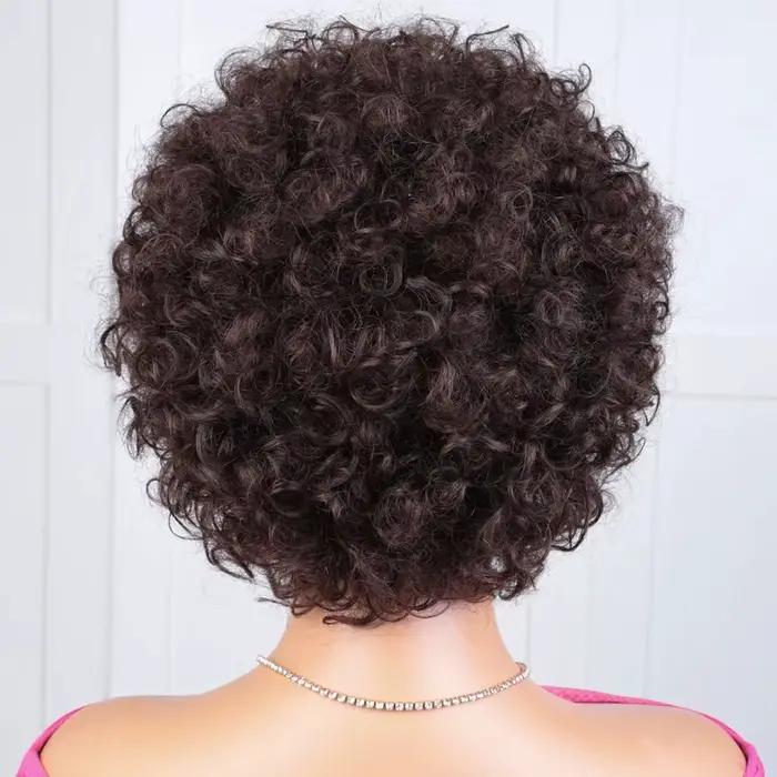Perruques de cheveux humains Afro bouclés courts élégants avec frange pour les femmes vêtements de c