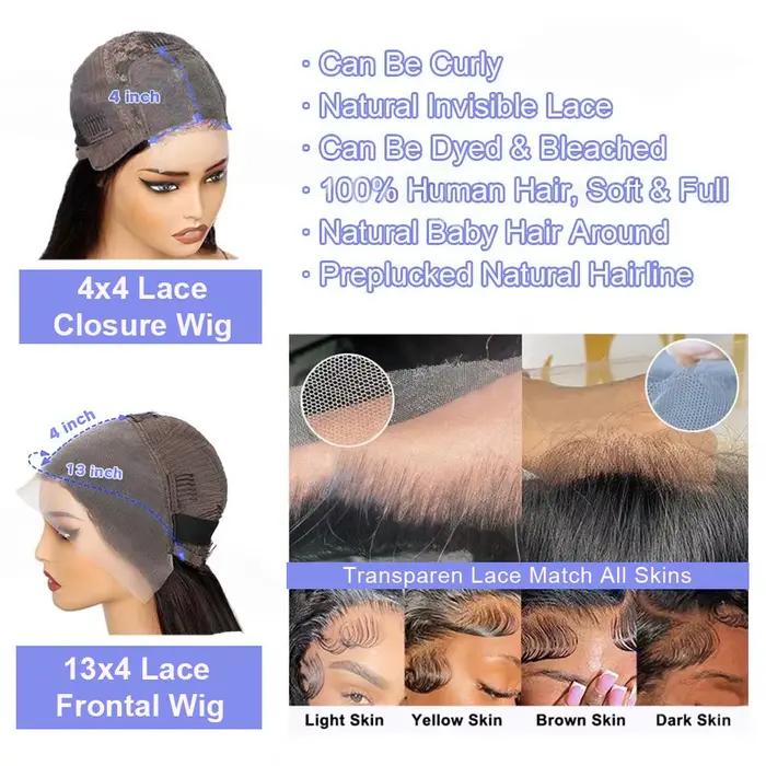 Perruque Bob Lace Frontal Wig naturelle, cheveux courts, lisses, 13x4, 100% cheveux humains, pre-plu