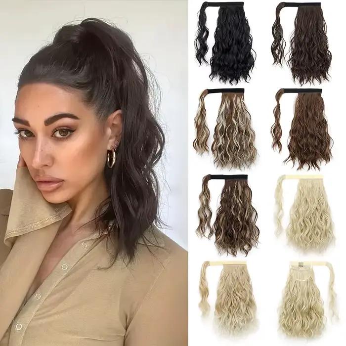 Réinitialisation rond bouclé synthétique pour femme, extension de faux cheveux, queue de cheval blon