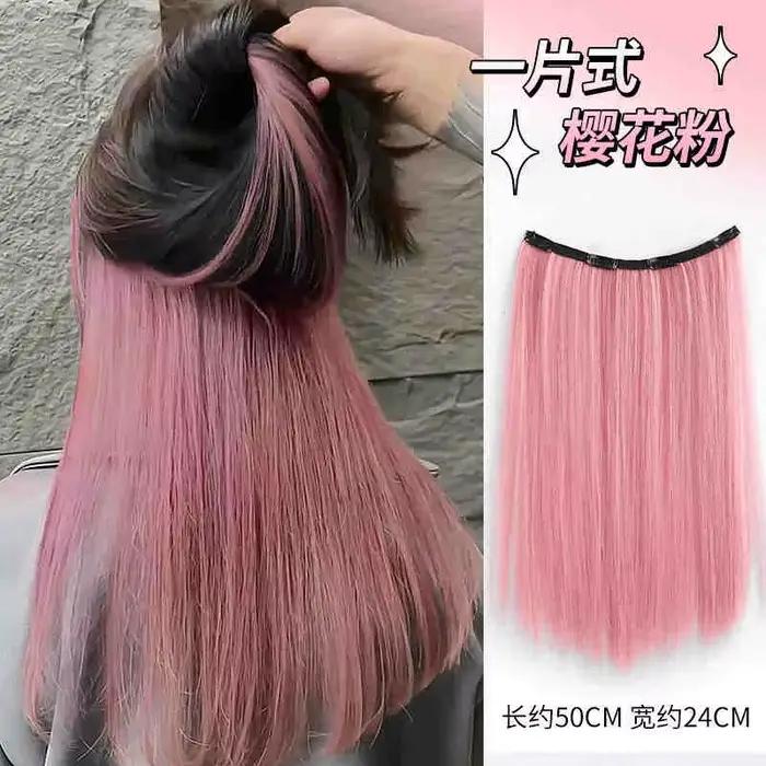 Extensions Capillaires Synthétiques en Forme de V, Postiche Longue et Lisse, Couleur Naturelle, Faux