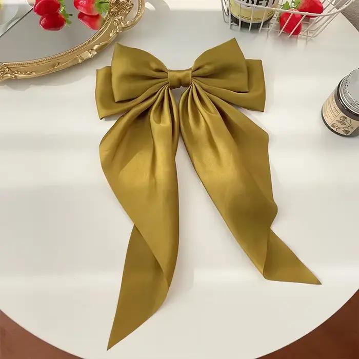 Pinces à cheveux pour femmes et filles, accessoires coréens, grand nœud papillon, Long ruban en Sati