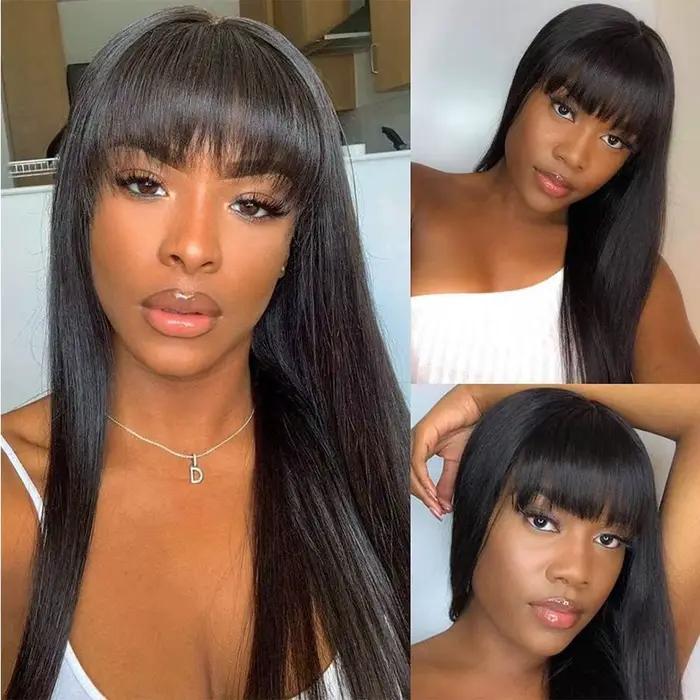 Perruque sans colle avec frange, cheveux humains, dentelle HD 3x1, perruques lisses en cheveux humai