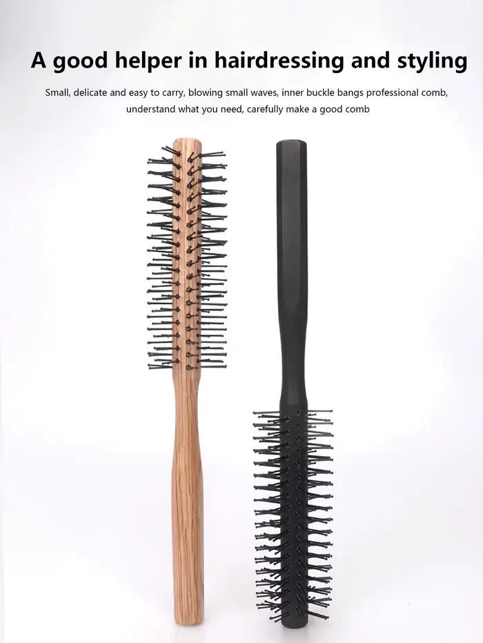 Brosse à friser circulaire en nylon avec manche en bois, peigne à cheveux professionnel, outil de co