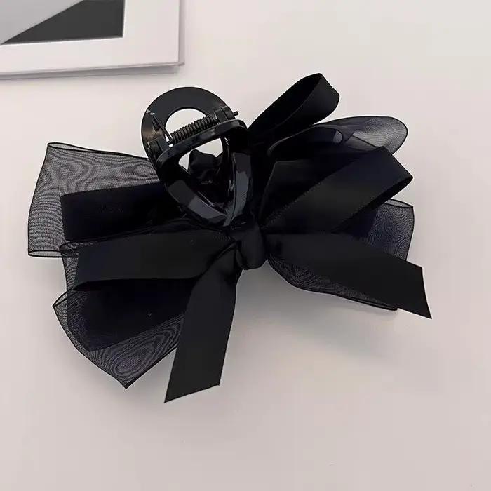 Pince à cheveux avec nœud en maille noire ultra-fantasy, pour l'arrière de la tête, pour cheveux épa