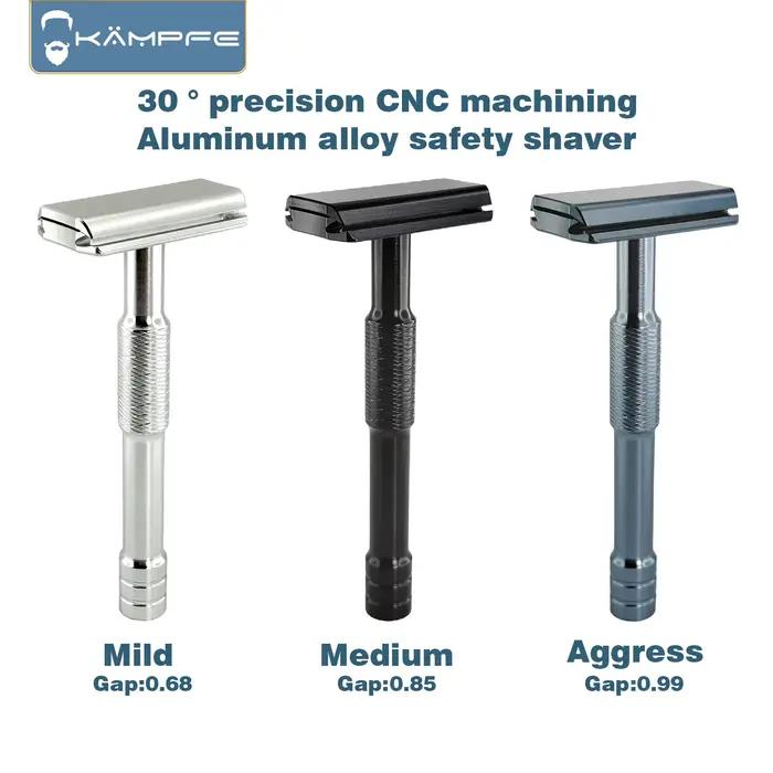 Rasoir de sécurité manuel KAMPFE CNC en aluminium à double tranchant, classique, pour hommes et femm