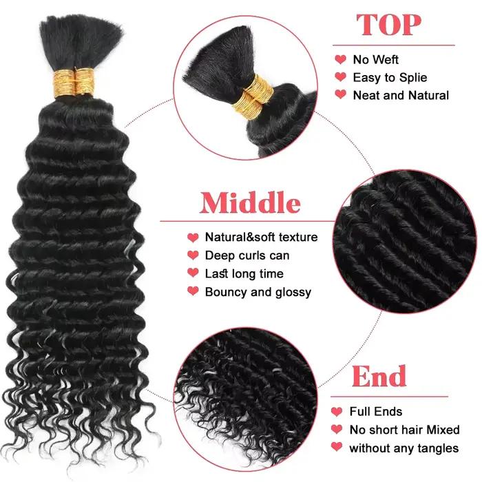 100g Cheveux humains pour tresses bohèmes, Ondes profondes, Cheveux à tresser en vrac, Bouclés profo