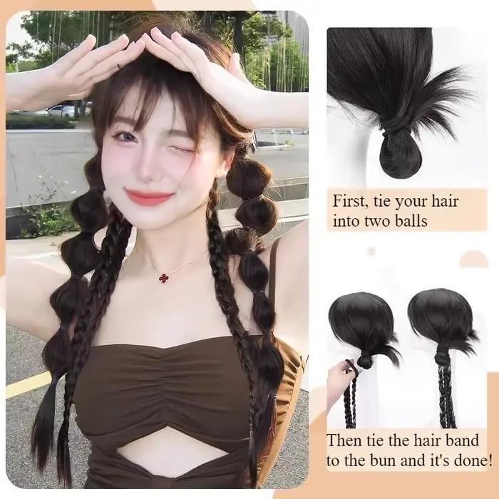 Extension de perruque synthétique queue de cheval tressée à bulles, accessoires pour cheveux pour fe