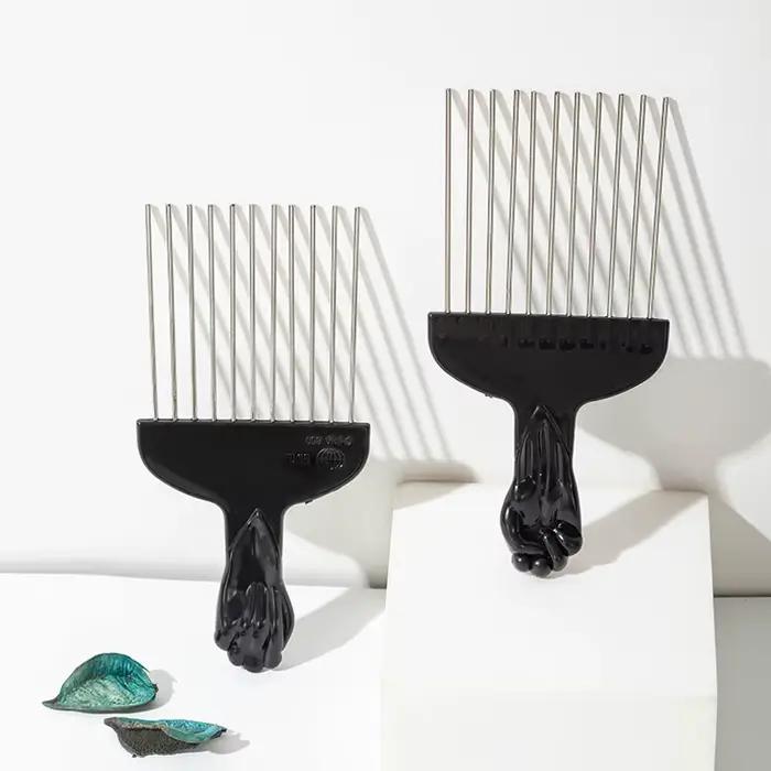 Peigne Afro afro-américain en métal noir pour Salon d'outils de coiffure