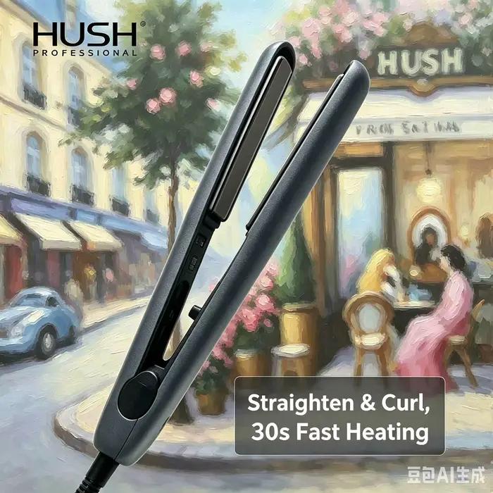 HUSH H2428 Lisseur et boucleur 2 en 1 en céramique graphène, chauffe rapide en 30s, arrêt automatiqu