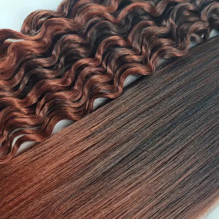 6 tresses Boho 24" |   Marron ombré |   Synthétique pré-étiré |   Longues ondulées, brillantes |   V