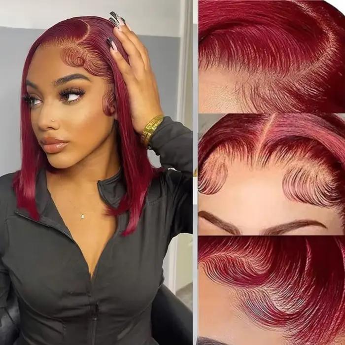 Perruque Bob bordeaux cheveux humains 13x4 dentelle frontale droite 99J perruques de cheveux humains
