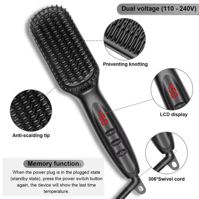 Brosse à cheveux en céramique, peigne chauffant, 230 ℃, Anti-brûlure, affichage Lcd, double tension,