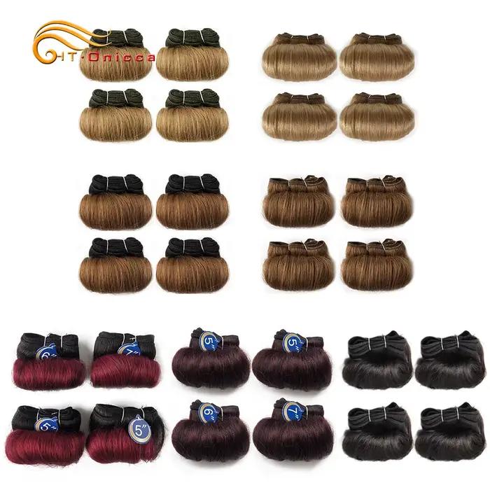 Tissage en lot brésilien Remy 100% naturel bouclé, Extension de cheveux Afro 1B 30, bordeaux, 5 5 6 