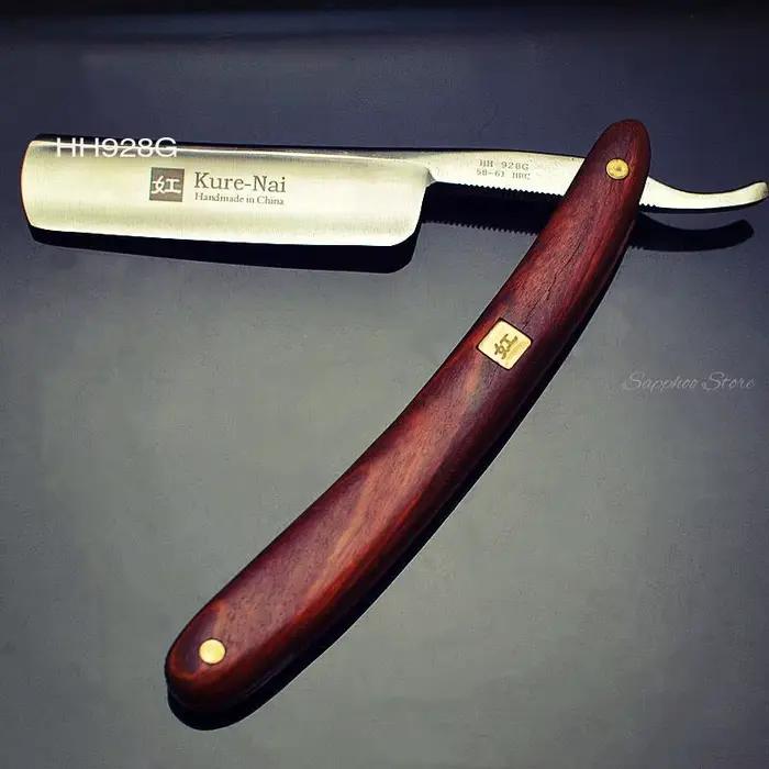 Rasoir droit en acier au carbone S45C pour salon de coiffure, manche en bois de santal, couteau de r