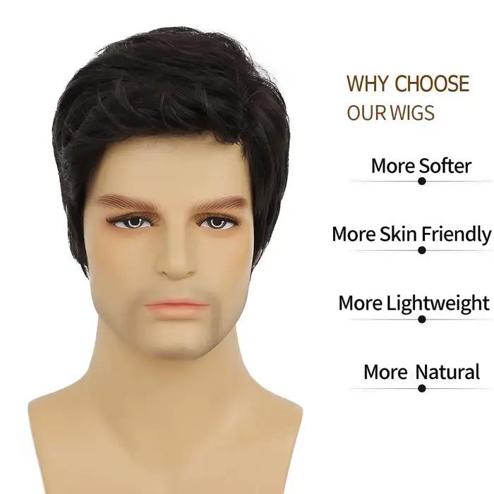 Perruques noires pour hommes, partie latérale courte, couches naturelles, perruque synthétique moell