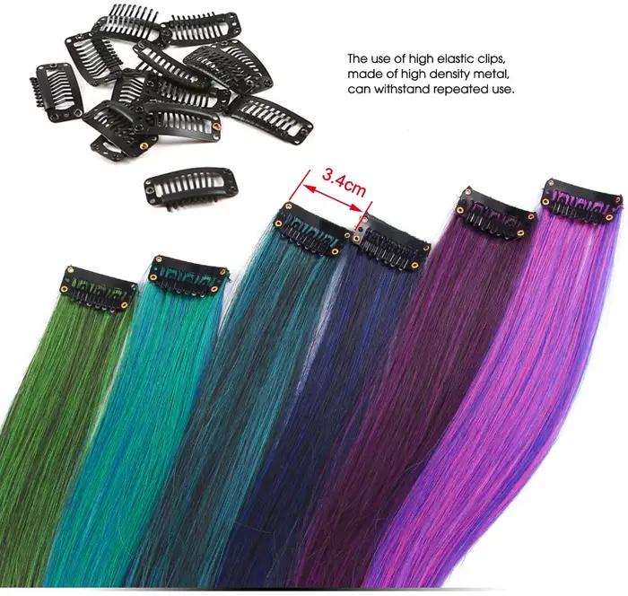 Extensions capillaires synthétiques arc-en-ciel à reflets, postiche à Clip coloré ombré, mèches colo