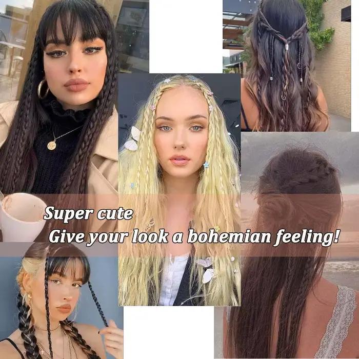 2 extensions de cheveux synthétiques tressées à clipser de 18 pouces, style bohème, en fibre haute t