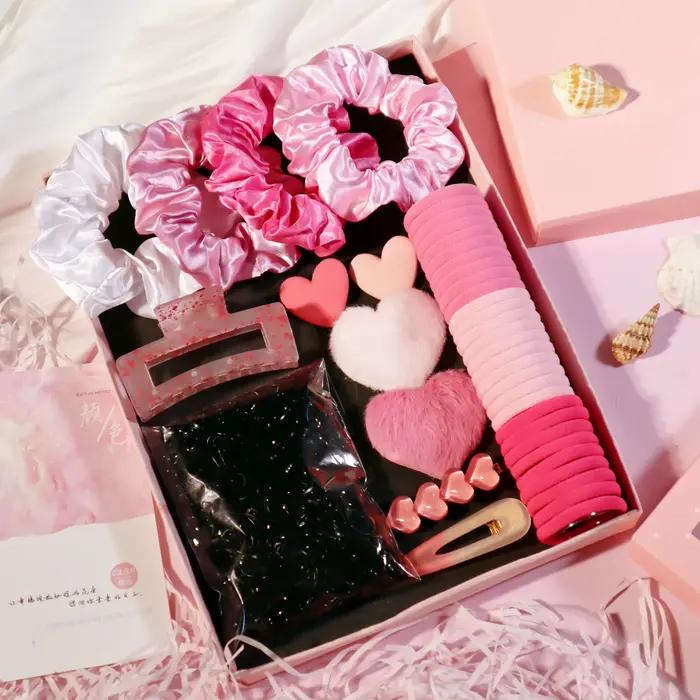 Ensemble d'accessoires pour cheveux roses pour femmes, chouchous, pince à cheveux Love, éclaboussure