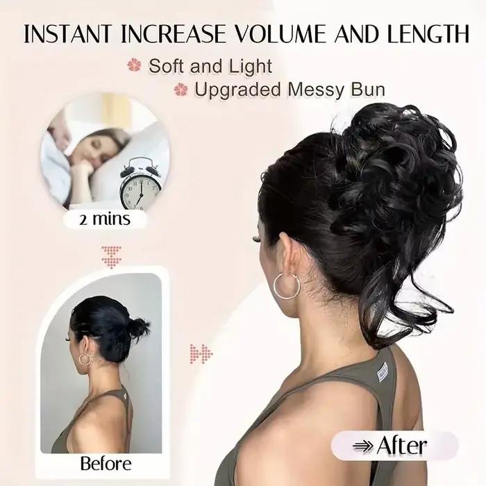 Chignon synthétique élégant bouclé en caoutchouc élastique, moelleux, facile à coiffer, adapté à un 