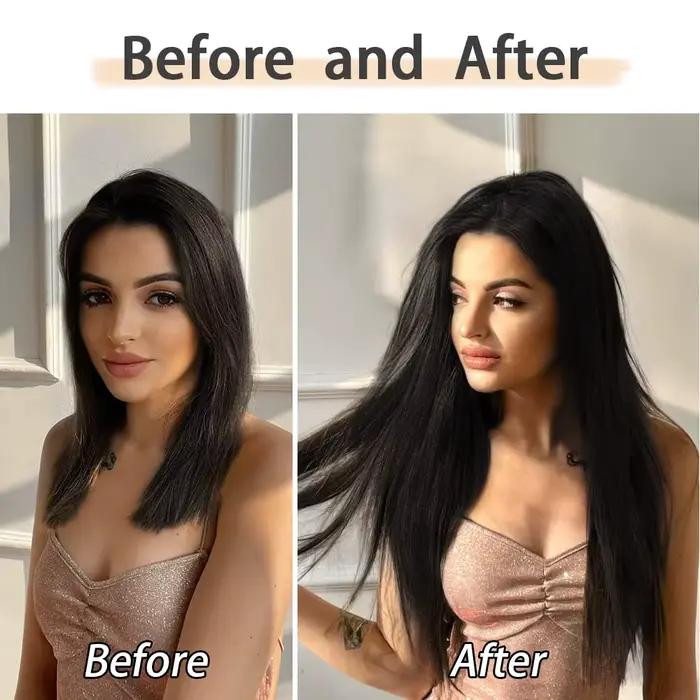 Extensions de cheveux synthétiques longues et lisses à clips, 24 pouces, 16 clips, 7 pièces/ensemble
