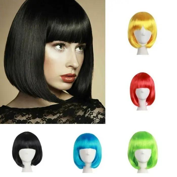 Perruque Synthétique Courte et Lisse avec Frange pour Femme, Accessoire Capillaire Complet pour Hall