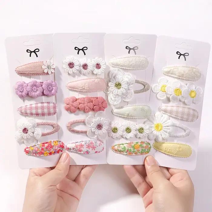 Nouveau 5 pièces BB Clips ensemble pour enfants cheveux accessoires doux imprimé Hairbangs pince à c