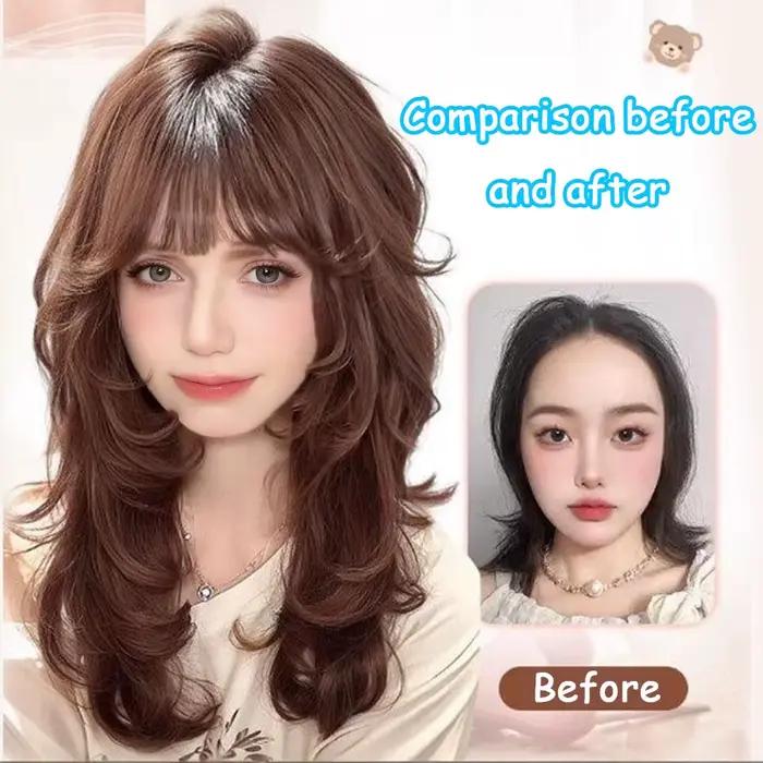 Perruque synthétique Style Lolita avec frange, cheveux longs bouclés, Fibers haute température, pour