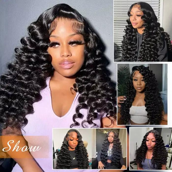 42 40 pouces cheveux humains 13x6 13x4 HD dentelle frontale perruque sans colle lâche vague profonde