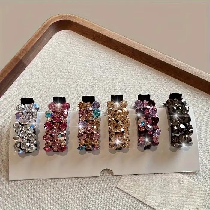 Pinces à cheveux élégantes en strass pour femmes, 6 pièces, petites pinces latérales colorées en cri