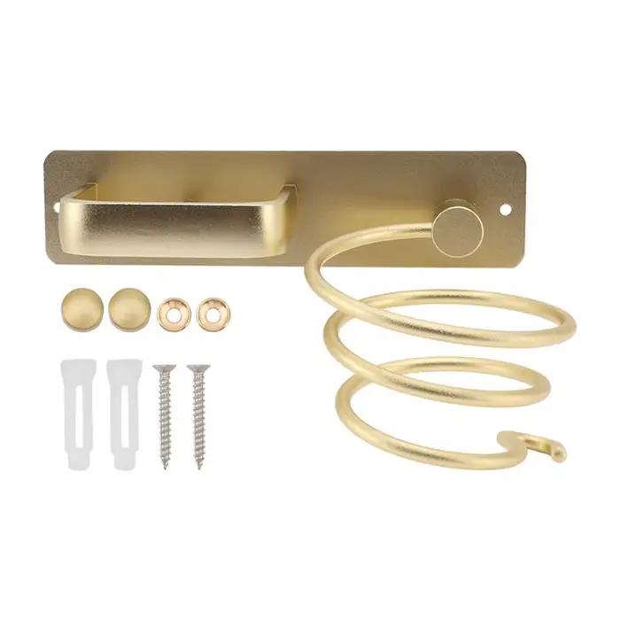 Support mural en aluminium doré pour sèche-cheveux et lisseur, étagère spirale durable