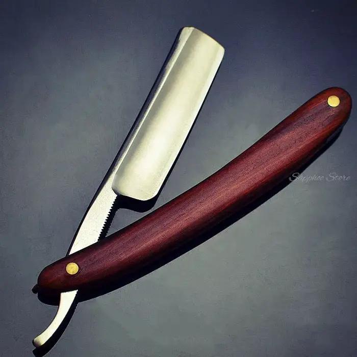 Rasoir droit en acier au carbone S45C pour salon de coiffure, manche en bois de santal, couteau de r