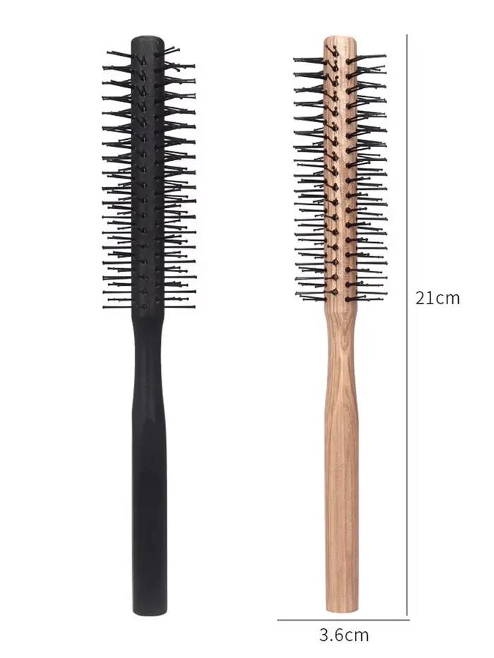 Brosse à friser circulaire en nylon avec manche en bois, peigne à cheveux professionnel, outil de co
