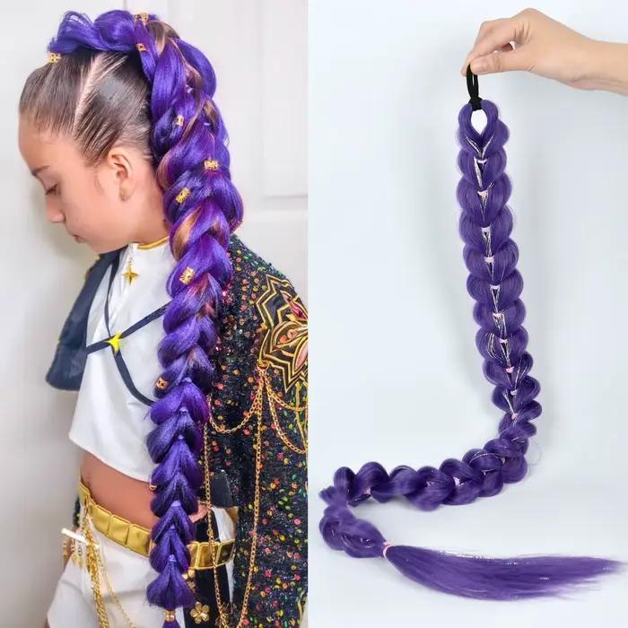 Perruque tressée violette synthétique extra longue de 32 po |   Métallique chatoyant |   Postiche de