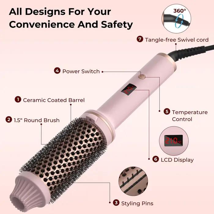 1.5 pouces fer à friser brosse en céramique brosse thermique chauffée brosse ronde cheveux électriqu