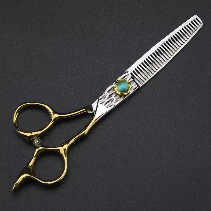 XUANTENG – ciseaux à cheveux dorés de 6 pouces, ciseaux de coupe à vis en agate verte et ensemble de