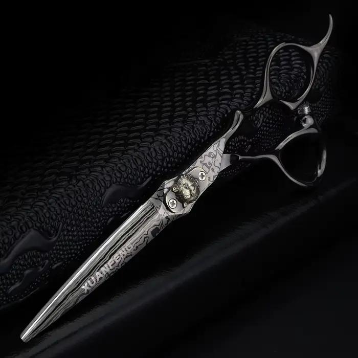 XUANFENG Ciseaux à cheveux damas noirs de 6 pouces Ciseaux de coupe de barbier et ciseaux amincissan
