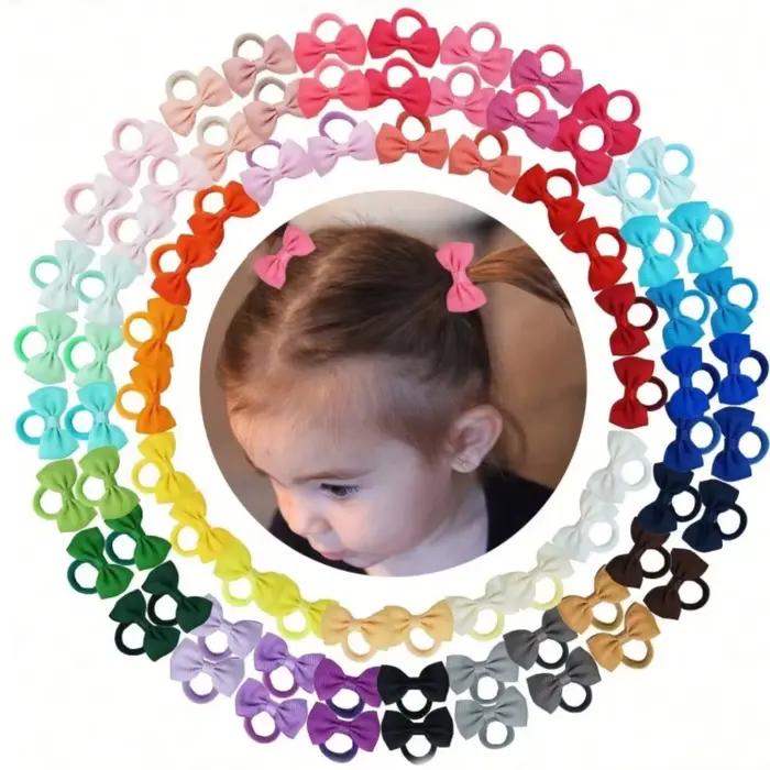 40/60/80 Élastiques à cheveux pour bébés filles, nœuds de 2 pouces, élastiques en caoutchouc, rubans