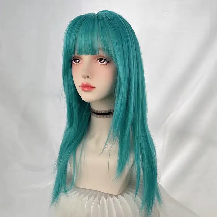 Perruque synthétique longue et lisse avec frange pour femmes, perruque de Cosplay Lolita moelleuse r