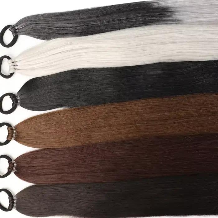 LUPU Extensions de queue de cheval synthétiques longues de 28 pouces avec bande élastique queue de c