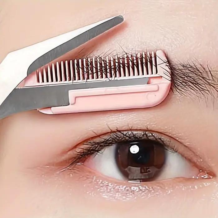 Ciseaux de coupe de sourcils roses avec peigne intégré - acier inoxydable, outil de toilettage préci