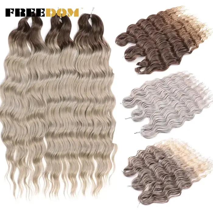 FREEDOM Extensions de cheveux tressés synthétiques naturel lâche profond ondulé 24 pouces longue tre