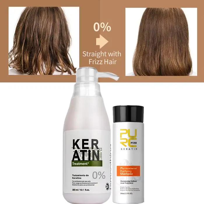 PURC 300ml traitement des cheveux à la kératine brésilienne et 100ml ensemble de shampooing purifian