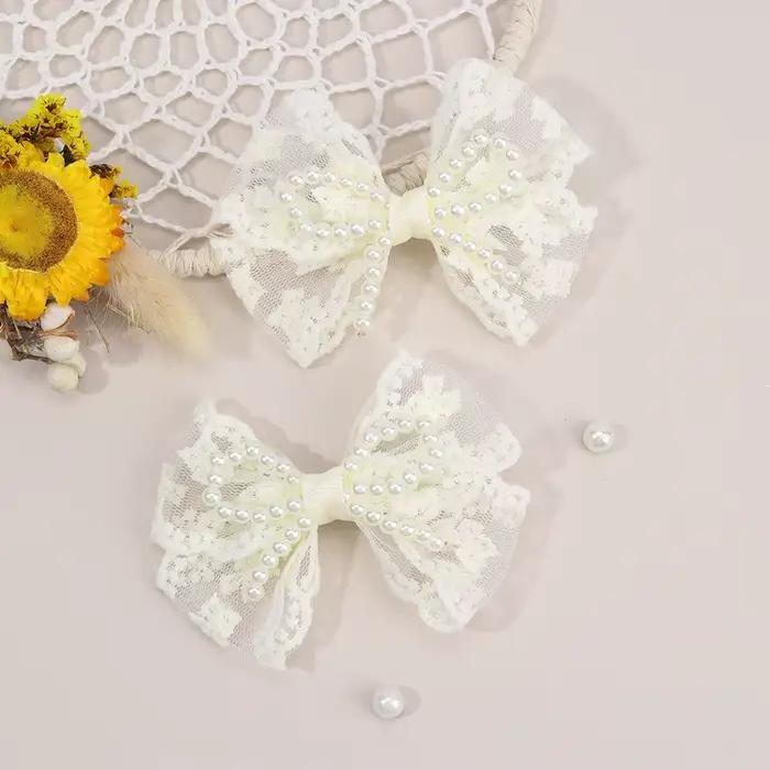 Pinces à cheveux avec nœud en dentelle pour filles, 2 pièces, épingles à cheveux en perles douces, B