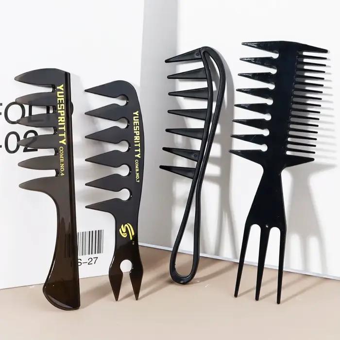 Ensemble de peignes à dents larges 4 pièces, peigne double face à trois dents, peigne à tête d'huile