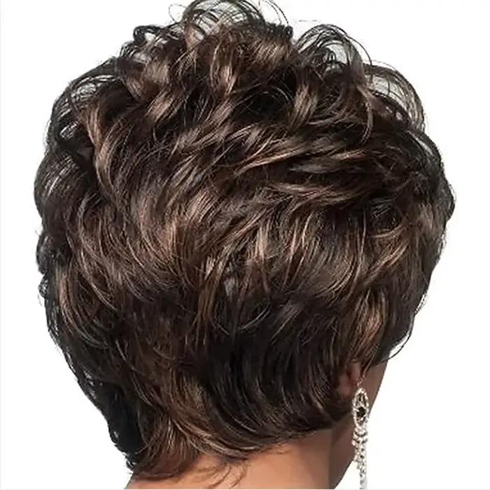 HAIRJOY cheveux synthétiques femmes perruques courtes classiques couches perruque grise bouclée