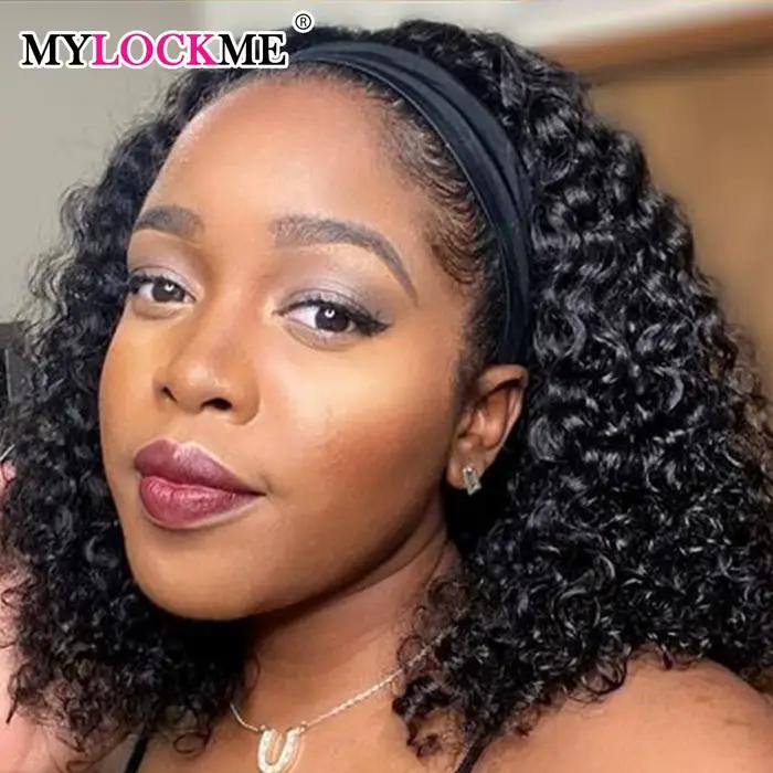 Perruque bandeau cheveux humains crépus bouclés MYLOCKME sans colle pleine Machine faite brésilienne