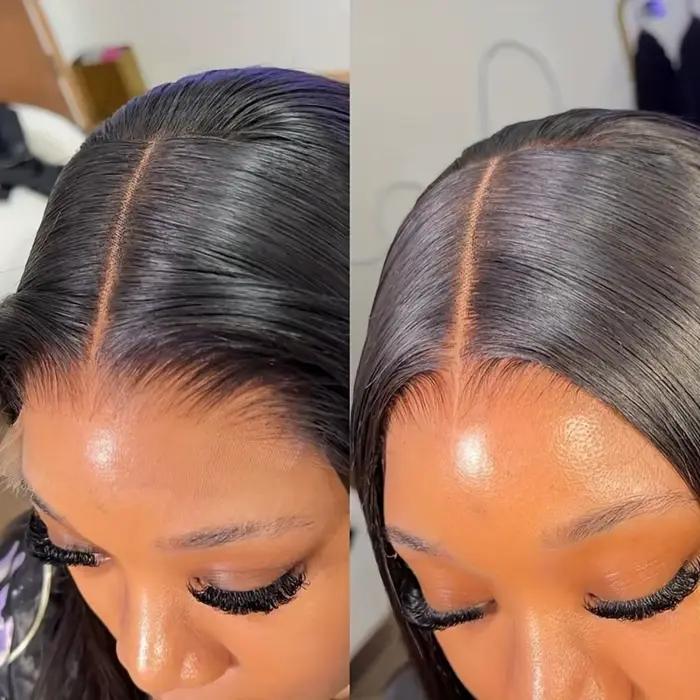 Perruque Bob Lace Frontal Wig naturelle, cheveux courts, lisses, 13x4, 100% cheveux humains, pre-plu