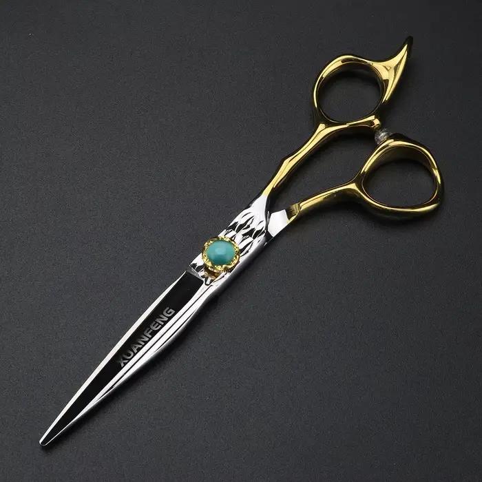 XUANTENG – ciseaux à cheveux dorés de 6 pouces, ciseaux de coupe à vis en agate verte et ensemble de